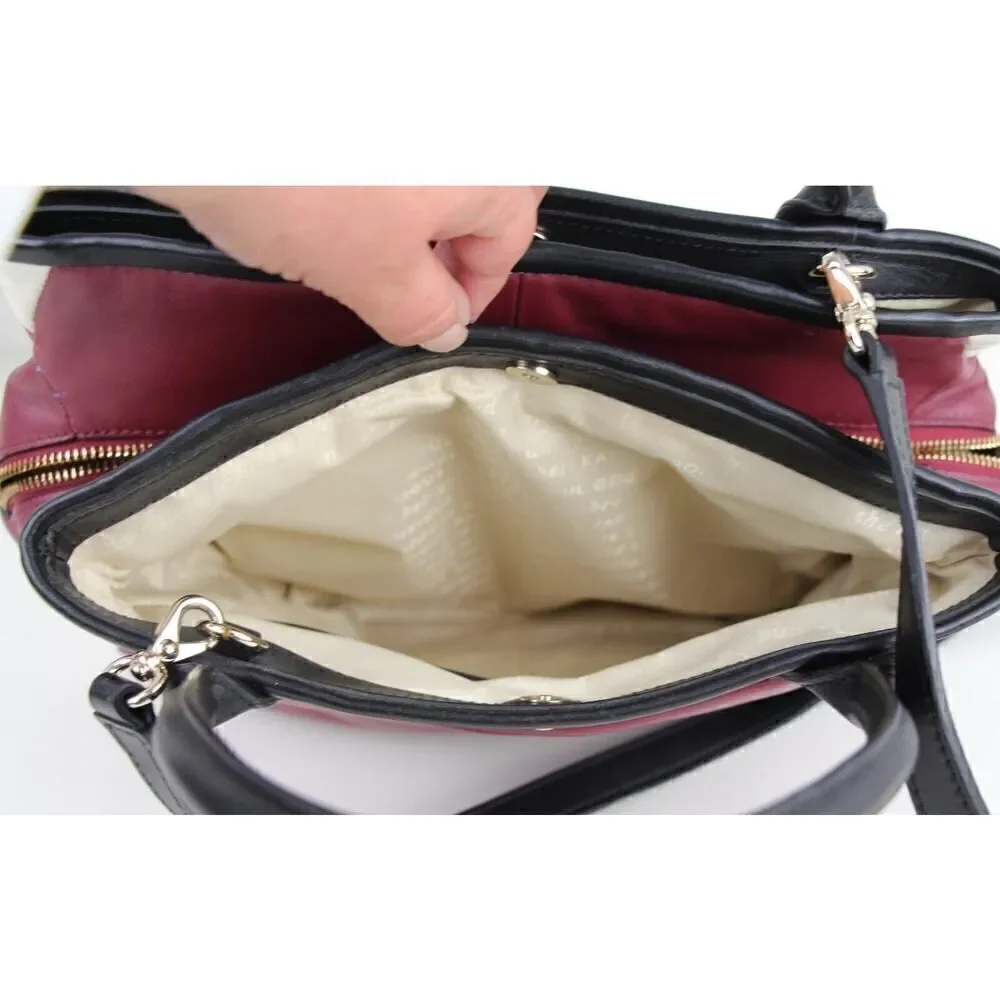Kate Spade BURGUNDY WHITE GENUINE LEATHER X-BODY SATCHEL SHOULDER BAG HANDBAG